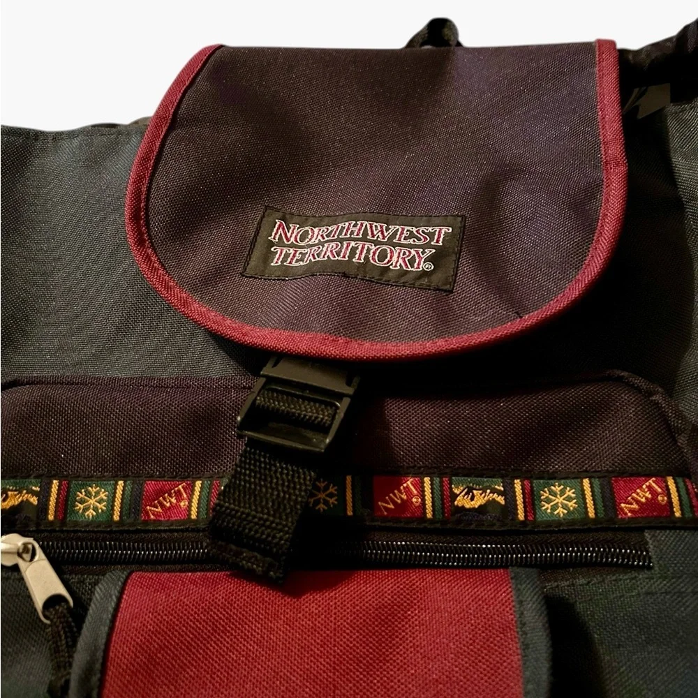 Vintage Northwest Territory Backpack Green Canvas Leather Trim‎ Multiple Pockets